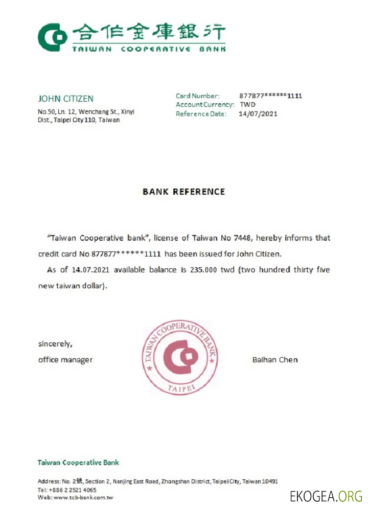Taiwan , Taiwan Cooperative Bank , référence template Taiwan , Taiwan Cooperative Bank , référence template
